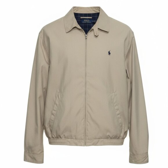POLO Ralph Lauren Men's Full Zip Up 100% Cotton Khaki Beige Bomber Jacket Sz 3XL - Picture 1 of 16